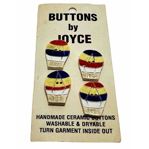 Vintage Set Of 4 Ceramic Buttons Air Balloon Hand Painted - Picture 1 of 3